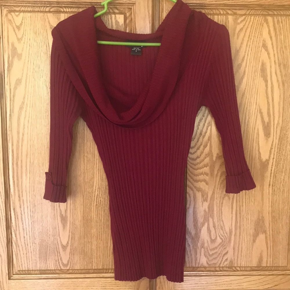 Fitted figure flattering cowl red sweater